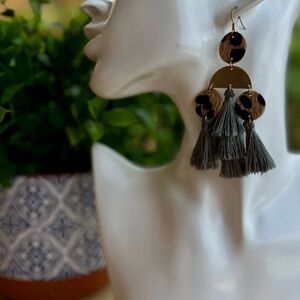 Boho Leopard/Gold Fringe Tassel Earrings